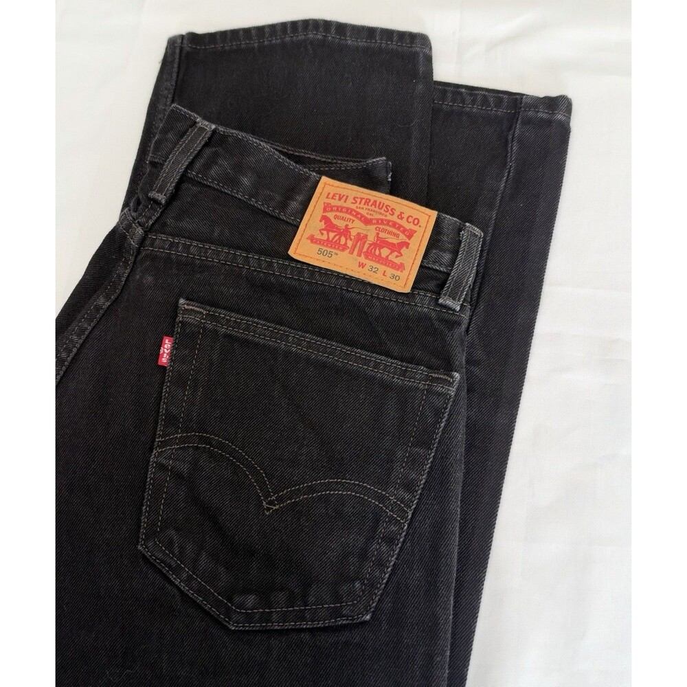 Levis 505 Men’s Jeans 32x30 100% Cotton Black Denim Regular Fit Classic Grunge